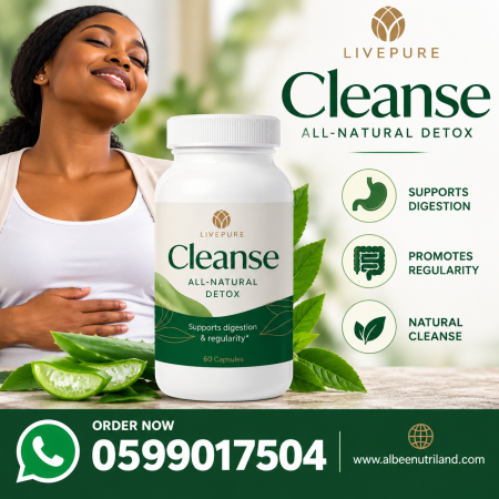 Live Pure Cleanse Capsules Ghana bottle of 60 herbal capsules