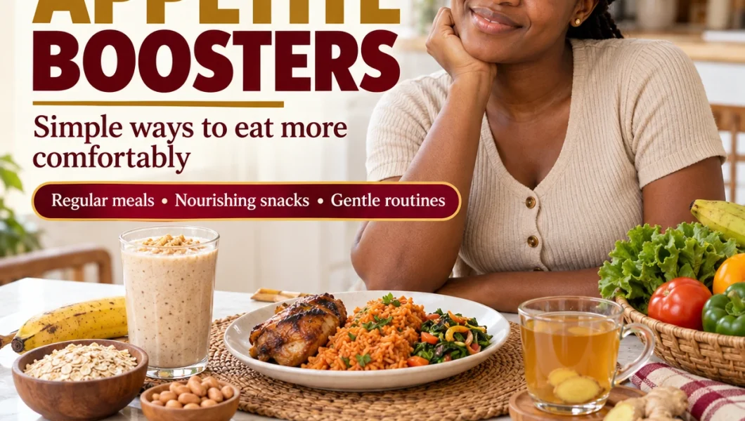 Natural appetite boosters: a colourful Ghanaian meal with ginger tea
