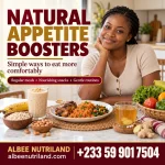 Natural appetite boosters: a colourful Ghanaian meal with ginger tea