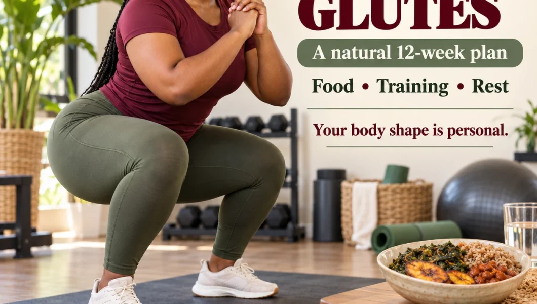 Ghanaian woman doing hip thrusts to get bigger hips and butt naturally