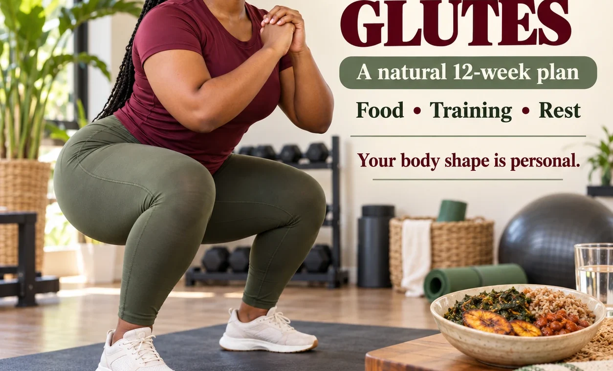 Ghanaian woman doing hip thrusts to get bigger hips and butt naturally