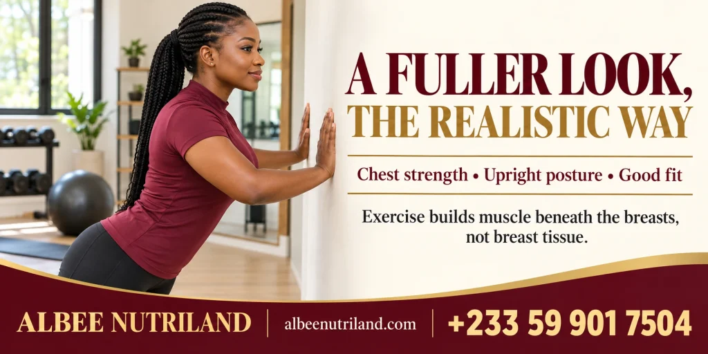 Woman doing push-ups to lift and firm the chest as a natural way to increase breast size