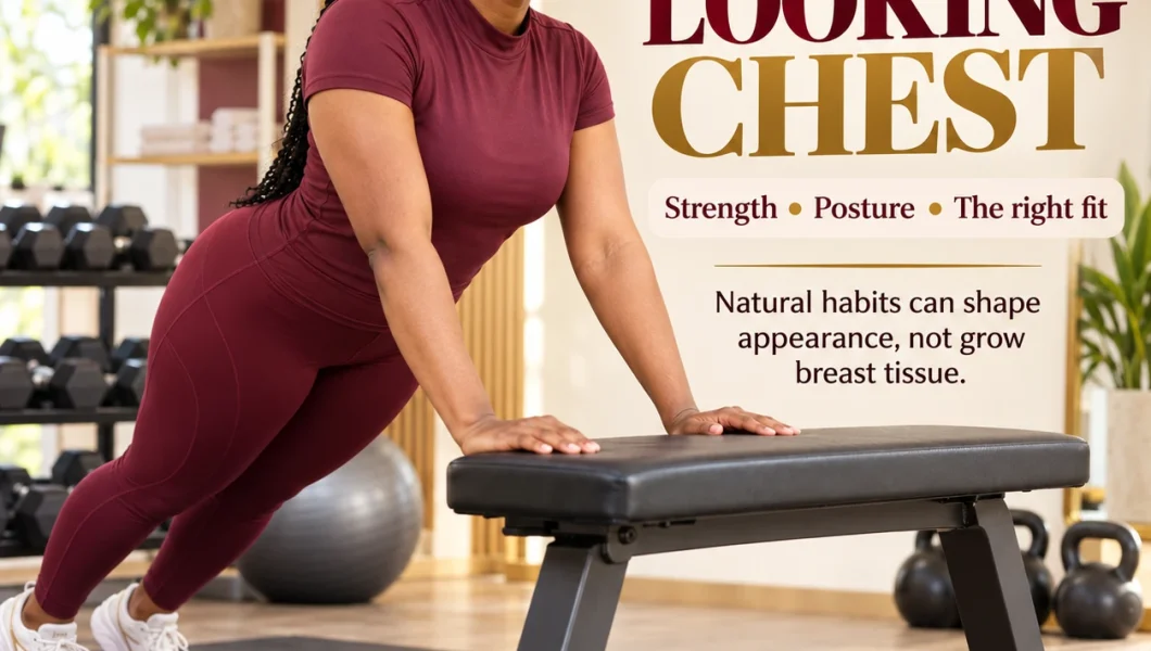 Woman doing push-ups to lift and firm the chest as a natural way to increase breast size