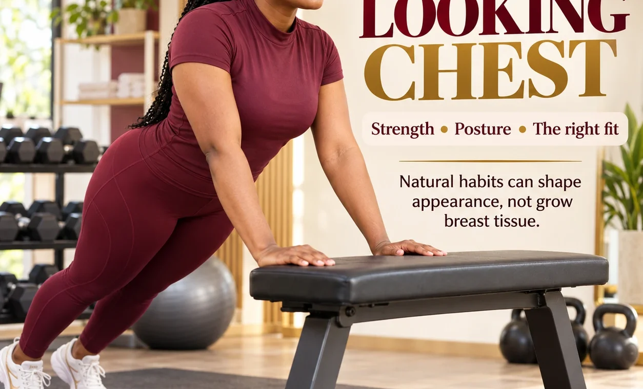 Woman doing push-ups to lift and firm the chest as a natural way to increase breast size