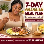 Ghanaian meal plan for weight gain with waakye, eggs, avocado and plantain