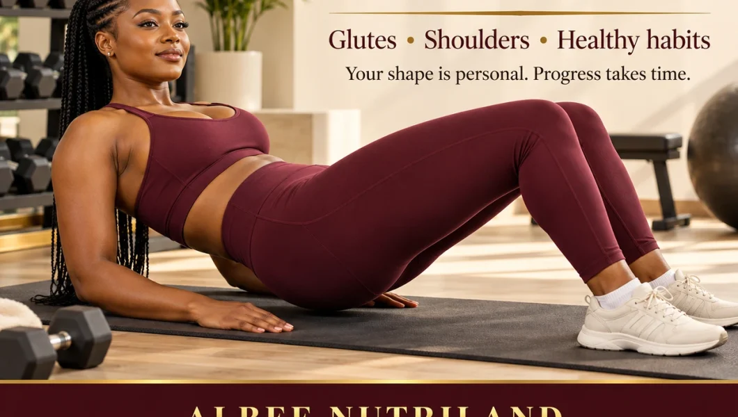 Ghanaian woman with an hourglass shape doing a hip thrust workout