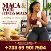 Maca root powder for bigger butt goals next to a Ghanaian smoothie
