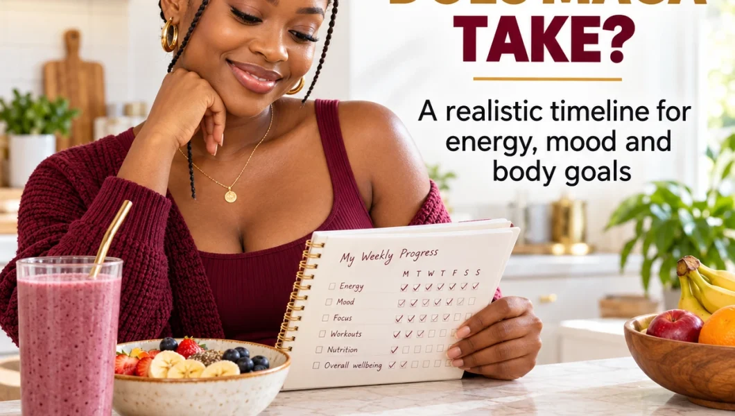 How long does maca take to work: a maca shake next to a calendar