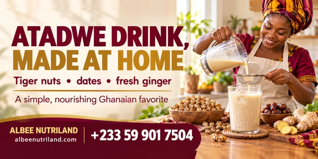 Homemade tiger nut drink in a glass with atadwe and dates