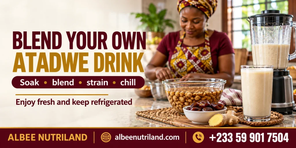Homemade tiger nut drink in a glass with atadwe and dates