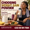 Weight gain powder in Ghana: a scoop of mass gainer next to a shaker bottle