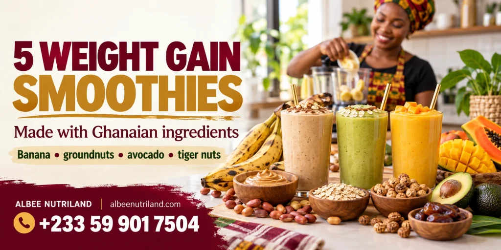 Weight gain smoothies made with banana, groundnut paste and milk