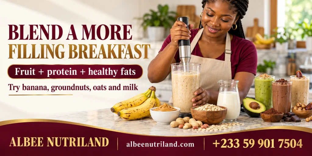 Weight gain smoothies made with banana, groundnut paste and milk
