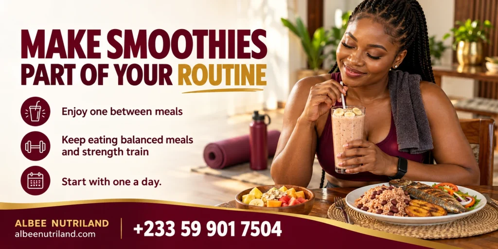 Weight gain smoothies made with banana, groundnut paste and milk
